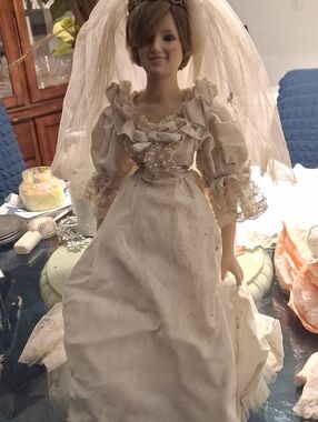 Vintage-Style Porcelain Bride Doll in Cream Gown